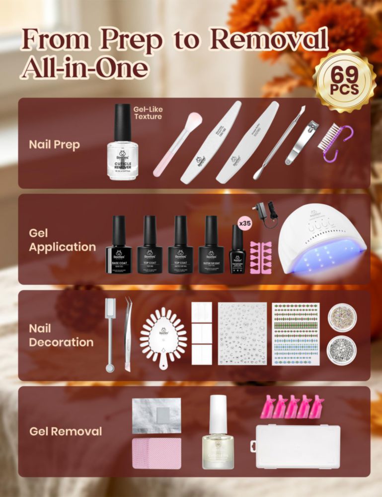 Kit de Esmalte de Uñas en Gel Beetles – 69 piezas 35 colores