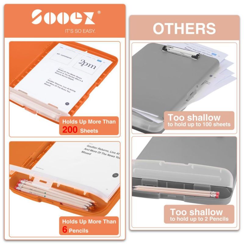 Portapapeles Sooez 34 × 24 cm con soporte para bolígrafos y estuche de almacenamiento