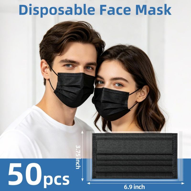 Mascarillas quirúrgicas CHAOYA 50 uds 3 capas negras desechables