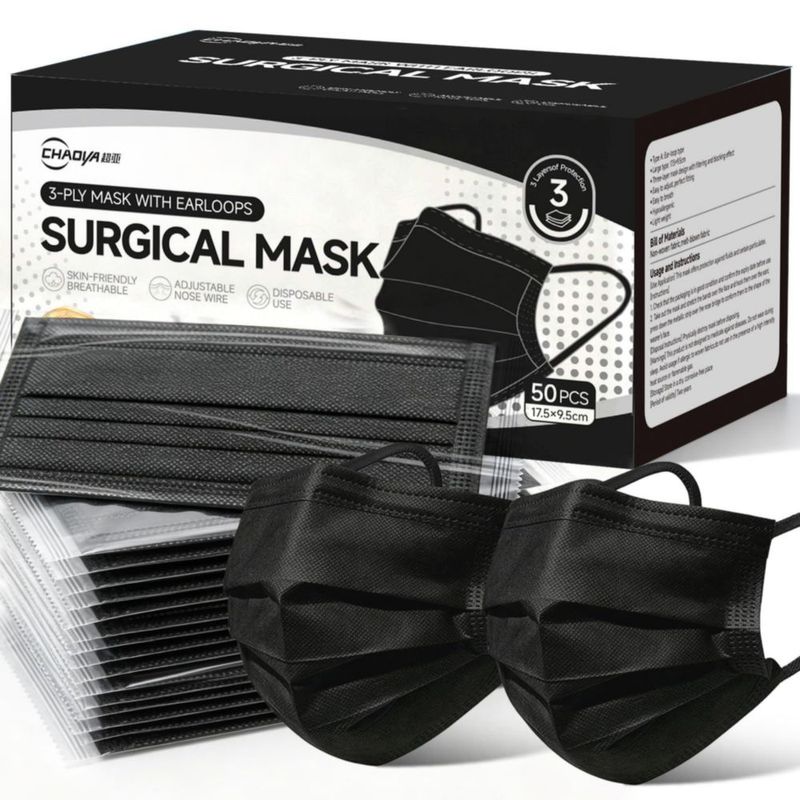 Mascarillas quirúrgicas CHAOYA 50 uds 3 capas negras desechables