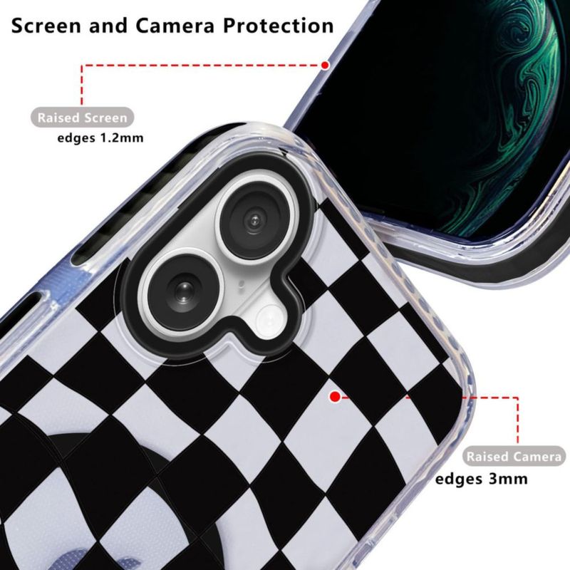 Funda Nimeey iPhone 16 Transparente con MagSafe y Patrón a Cuadros – 50 g