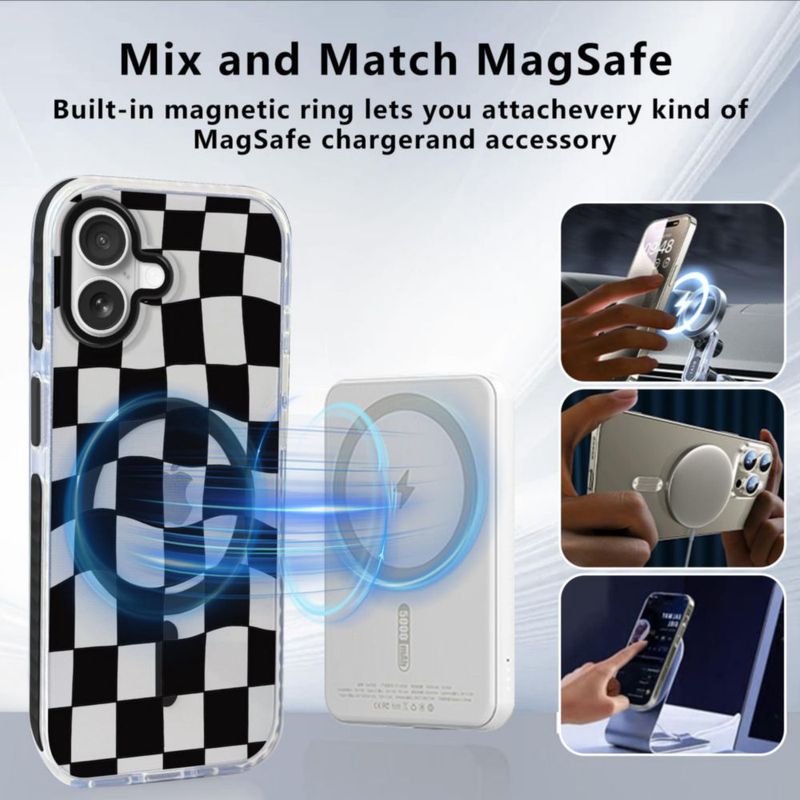 Funda Nimeey iPhone 16 Transparente con MagSafe y Patrón a Cuadros – 50 g