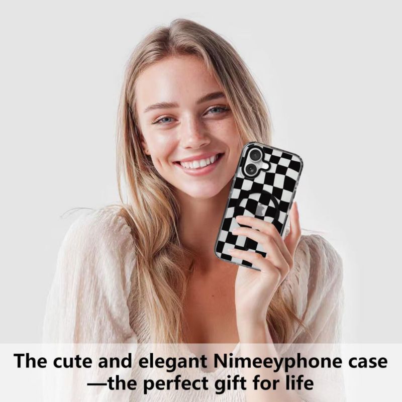 Funda Nimeey iPhone 16 Transparente con MagSafe y Patrón a Cuadros – 50 g