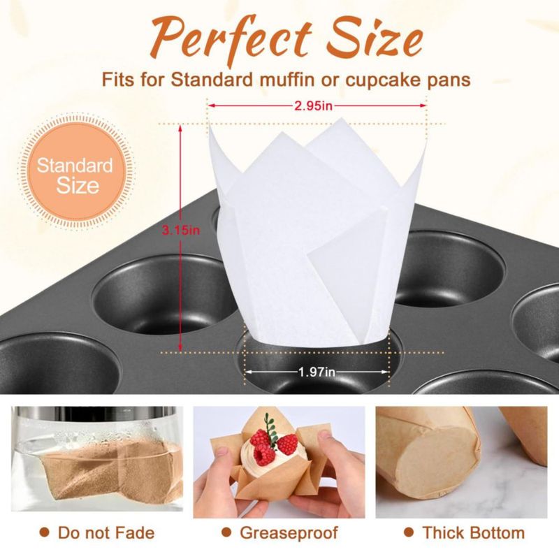 Cápsulas para cupcakes Kovpnor 200 unidades - Diseño Tulipán de papel pergamino