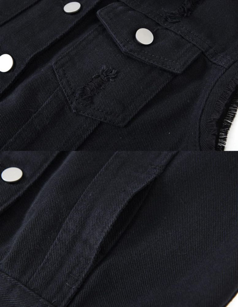 Chaleco VIEWON de denim sin mangas negro desgarrado talla M