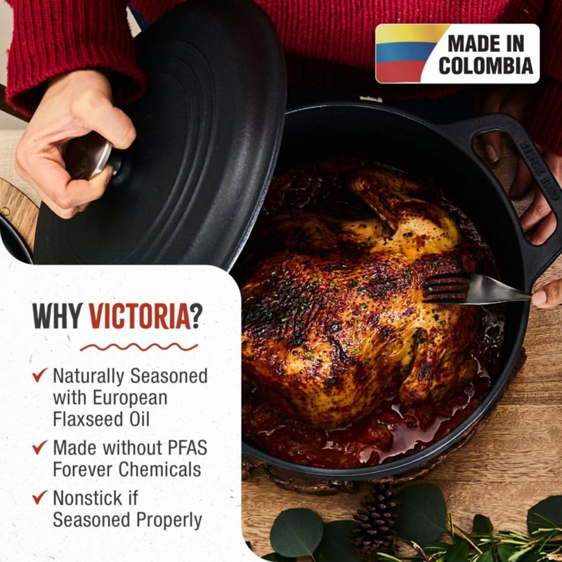 Olla de hierro fundido Victoria 7 L curada con aceite de linaza