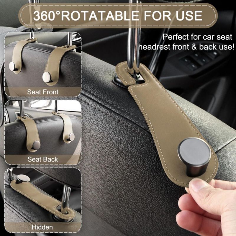 Gancho para reposacabezas de coche JESTOP paquete de 2 cuero color albaricoque