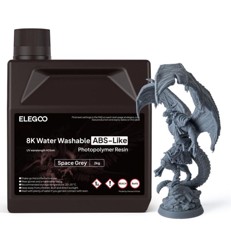 Resina 3D ELEGOO 8K 2 kg Lavable con Agua Gris Espacial