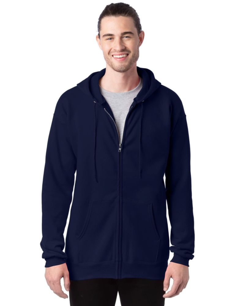 Sudadera Hanes con cremallera completa azul marino talla grande