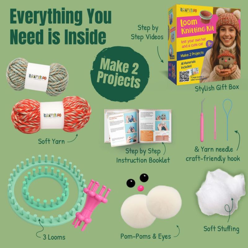 Kit de Tejido CRAFTILOO Gorro y Gato – Principiantes 8+