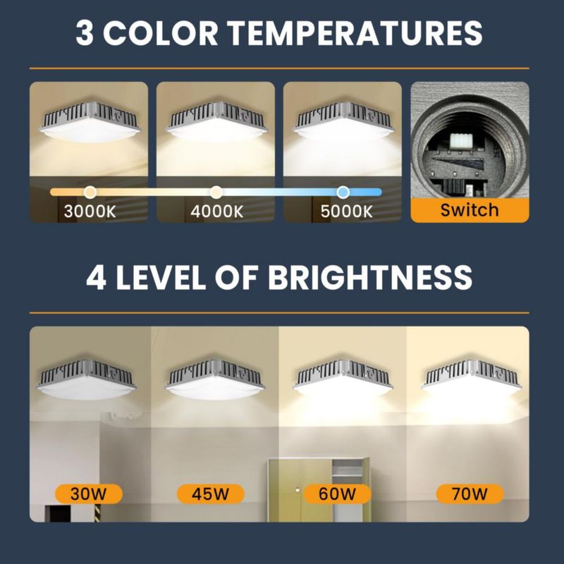 Luces LED para marquesina Goldinfu 70W Pack de 4 3 temperaturas de color IP65