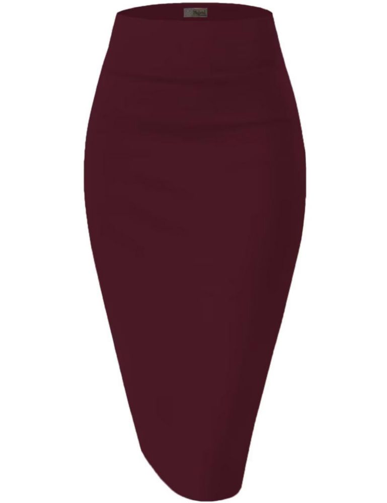 Falda Hybrid & Company XL color Vino cintura alta tejido Ponte con stretch longitud a la rodilla