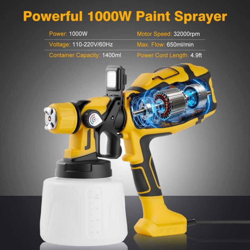 Pulverizador de Pintura Eléctrico Mechloom HVLP 1000 W 1400 ml