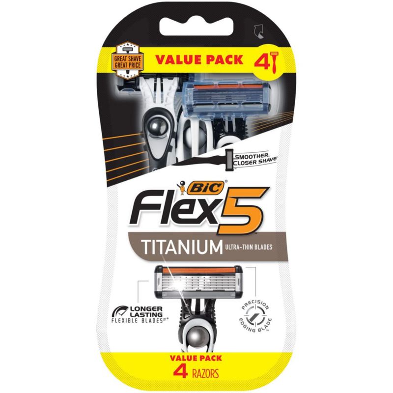 Razor BIC Flex 5 Titanium de 5 hojas desechables para hombre 4 unidades
