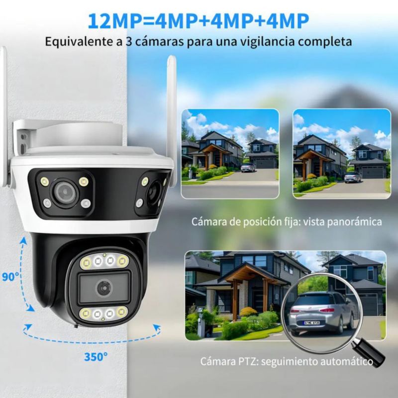 Cámara De Seguridad Exterior 3 Lentes 3 Pantalla 12mp Negro