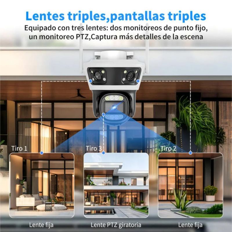 Cámara De Seguridad Exterior 3 Lentes 3 Pantalla 12mp Negro