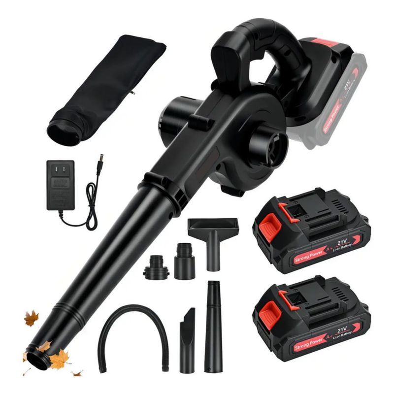 Soplador Aspiradora Inalámbrica Linsen 850W 2 Baterías 4 en 1 Hojas Jardín, Color Negro
