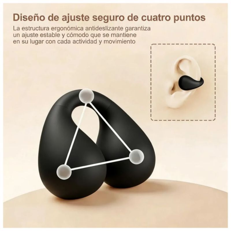 Audífonos de Clip Inalámbricos Bluetooth 5.4, con Micrófono y Reducción de Ruido, Color Negro