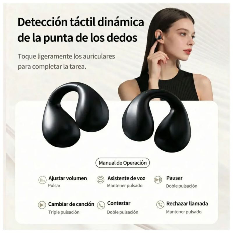 Audífonos de Clip Inalámbricos Bluetooth 5.4, con Micrófono y Reducción de Ruido, Color Negro