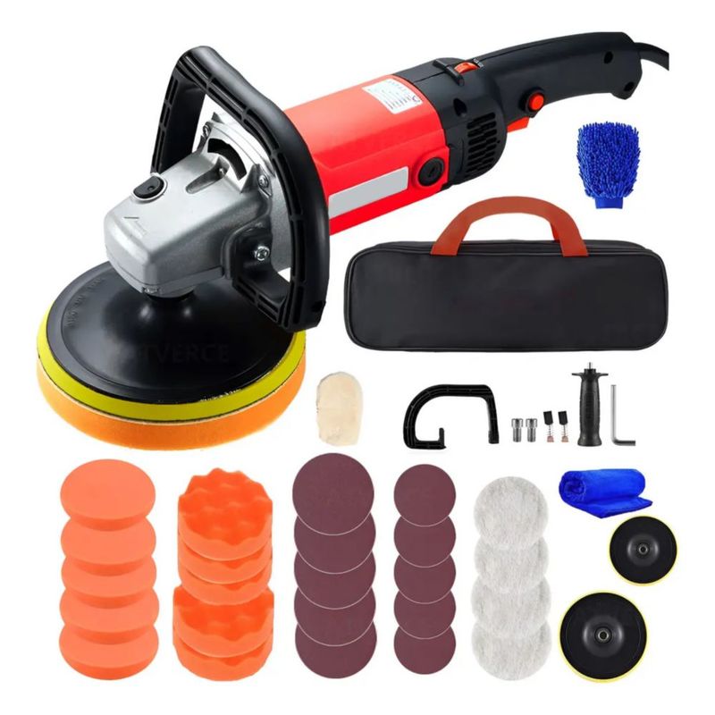 Pulidora para Autos, Lijado Eléctrica 1400W de 8 Velocidad, Ajustable 32pcs Color Negro y Rojo