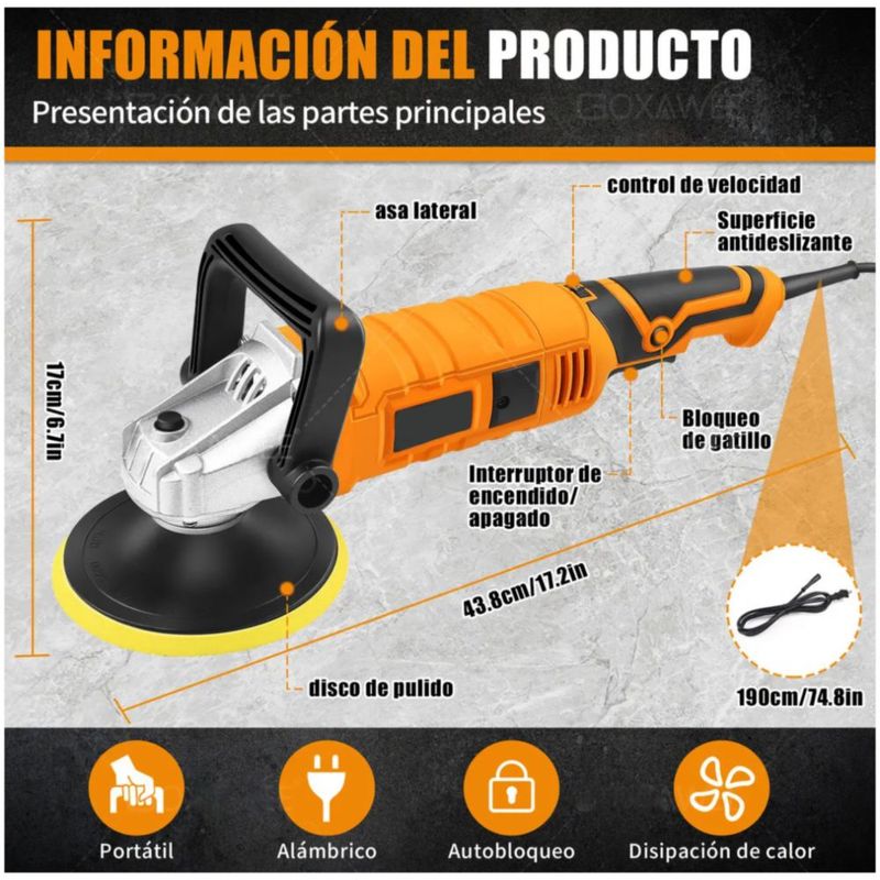 Pulidora Para Autos Motocicleta Herramientas eléctricas Lijado, Color Naranja