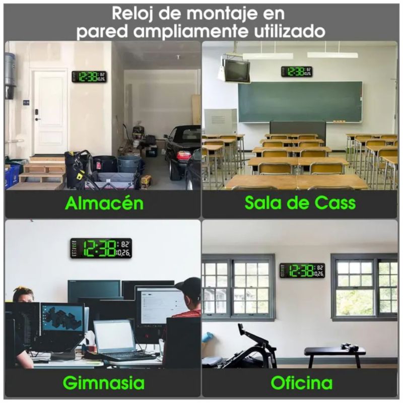Reloj De Pared Digital Led Decorativo Con Termómetro Alarmas, Color Negro