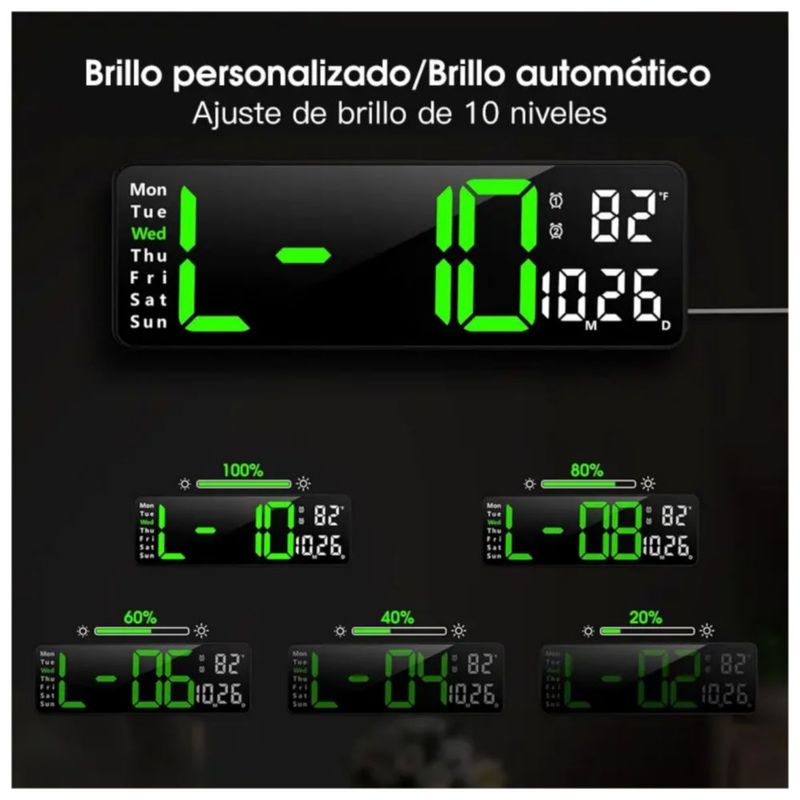 Reloj De Pared Digital Led Decorativo Con Termómetro Alarmas, Color Negro