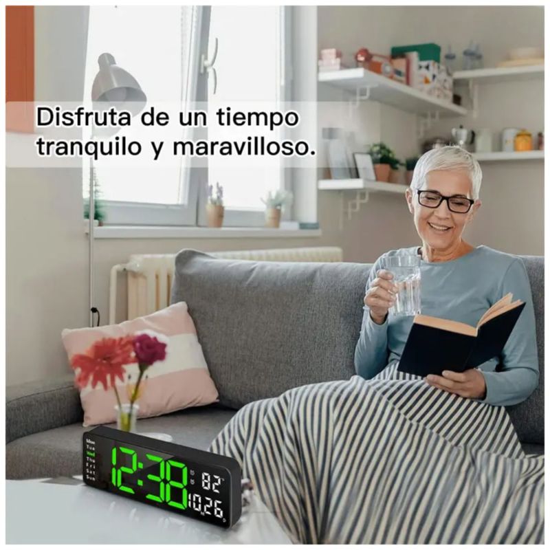 Reloj De Pared Digital Led Decorativo Con Termómetro Alarmas, Color Negro