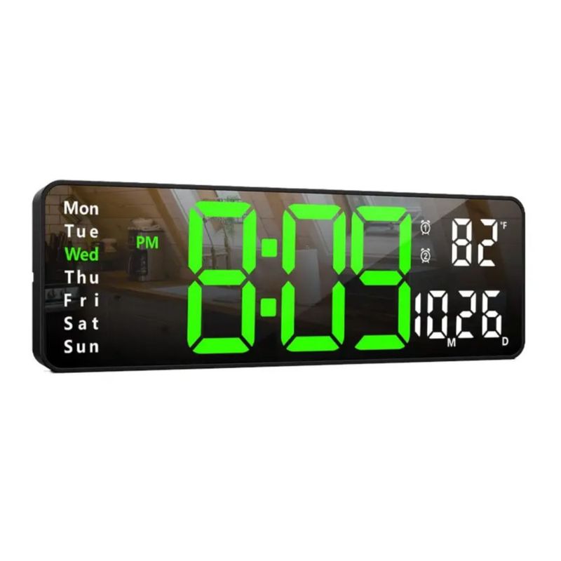 Reloj De Pared Digital Led Decorativo Con Termómetro Alarmas, Color Negro