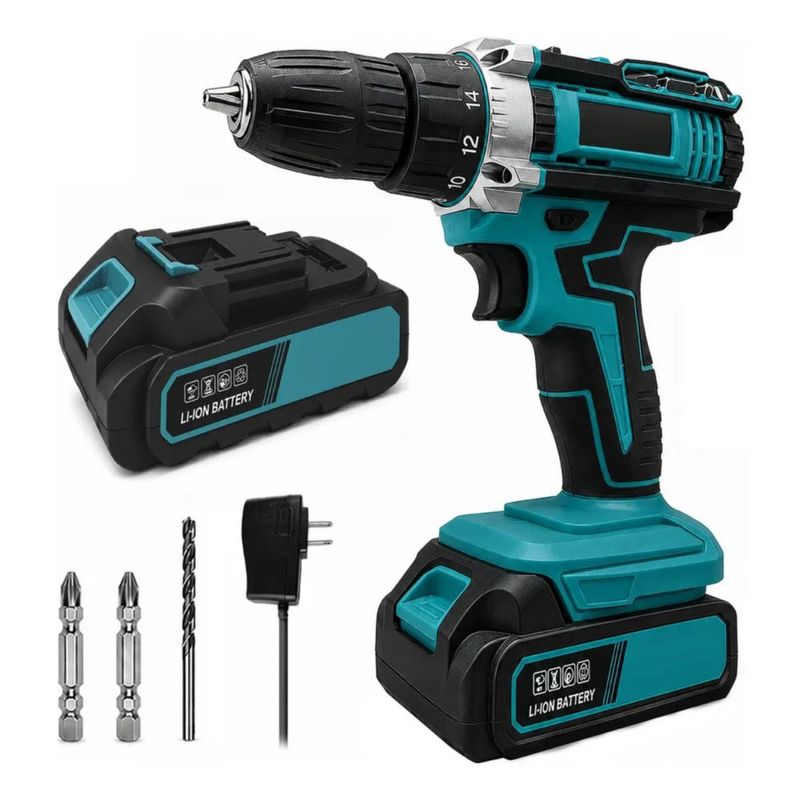 Kit De Taladro Inalámbrico Destornillador Eléctrico, Color Azul