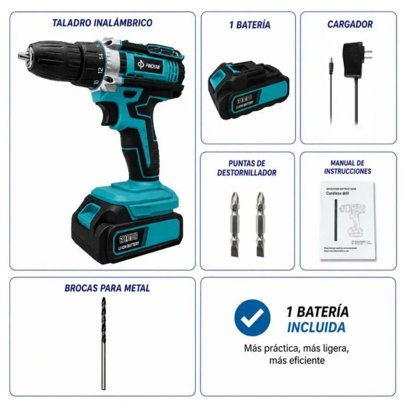 Kit De Taladro Inalámbrico Destornillador Eléctrico, Color Azul