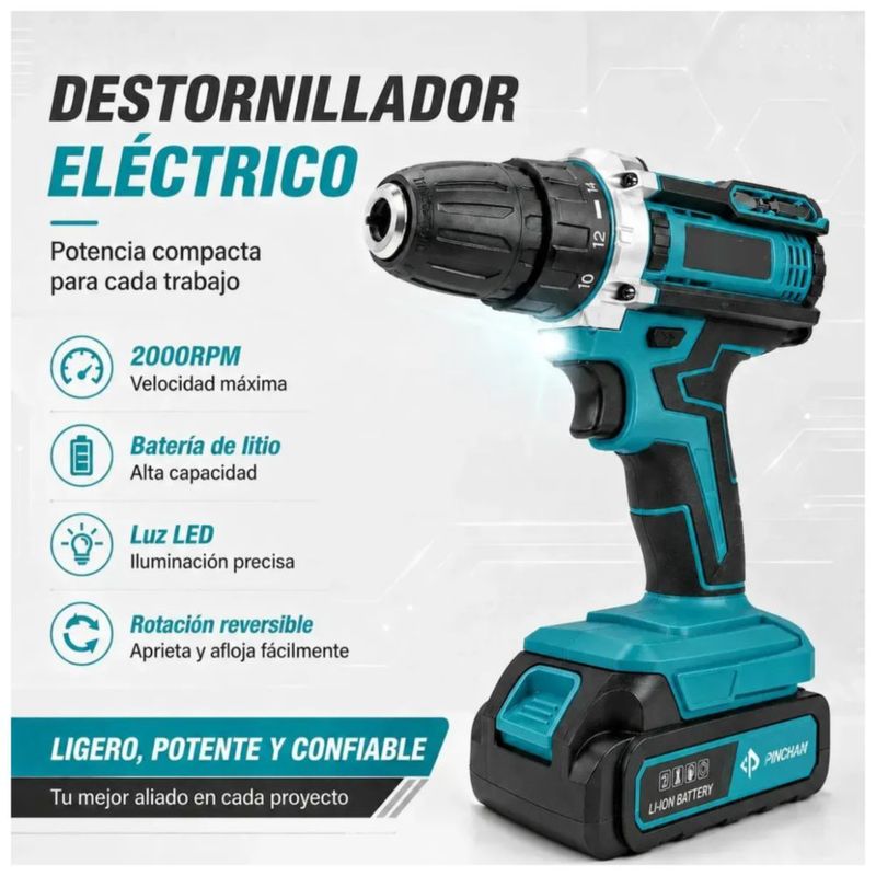 Kit De Taladro Inalámbrico Destornillador Eléctrico, Color Azul