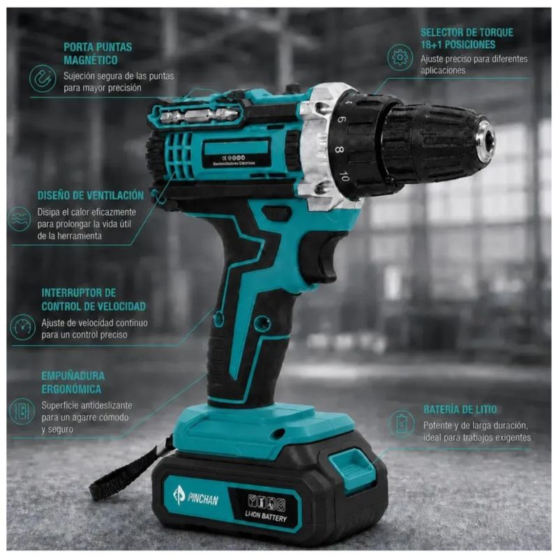 Kit De Taladro Inalámbrico Destornillador Eléctrico, Color Azul