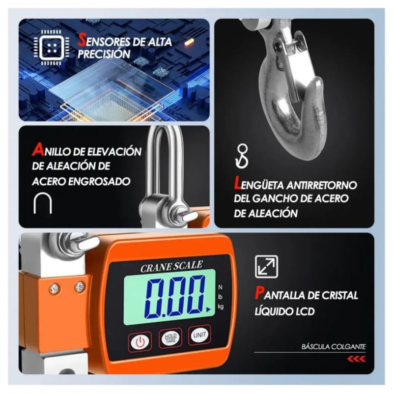 500kg Báscula Industrial Portátil Digital Colgante Con Led, Color Azul