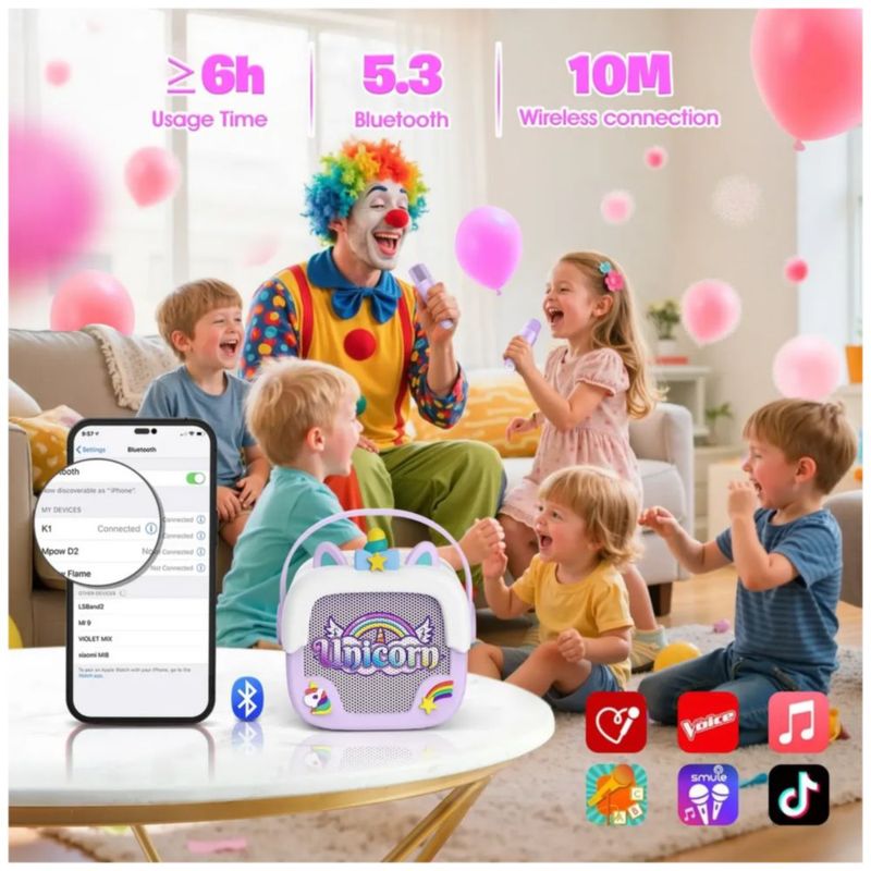 Karaoke con 2 Microfonos Inalambricos, Unicornio Color Morado