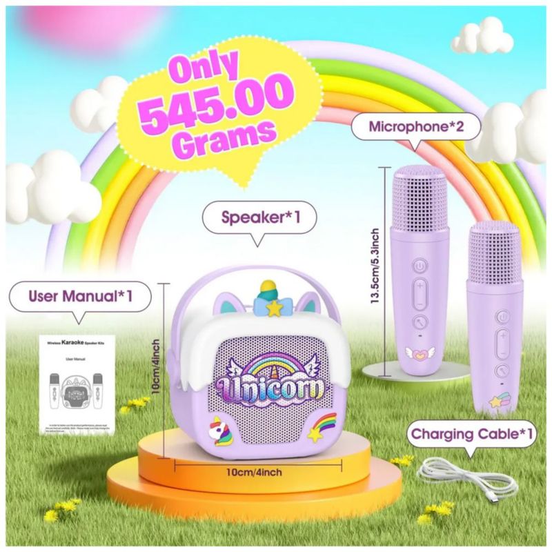 Karaoke con 2 Microfonos Inalambricos, Unicornio Color Morado