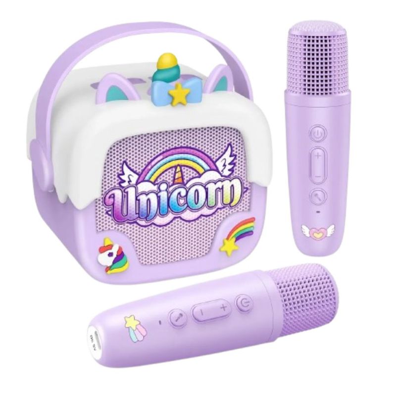 Karaoke con 2 Microfonos Inalambricos, Unicornio Color Morado
