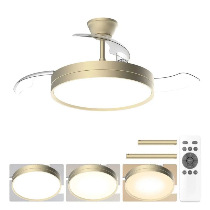 Ventilador De Techo Retráctil 42 Pulgadas Con Luz Led De 3 Tonos, Motor Dc Silencioso Color Cromado