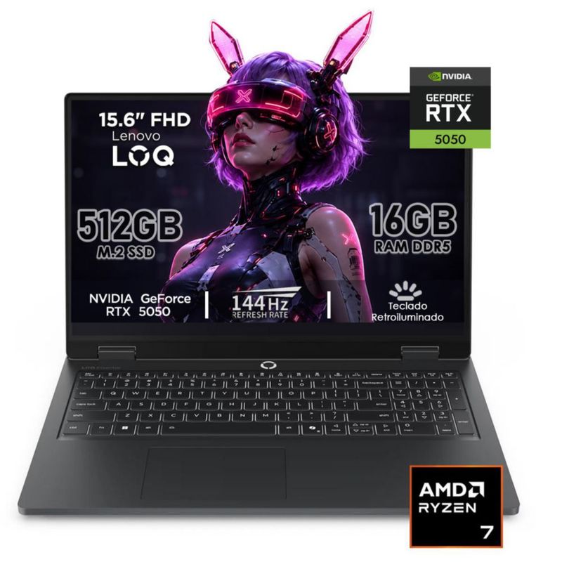 Lenovo LOQ Gamer RTX 5050 AMD Ryzen 7 170 16GB Ram 512GB SSD