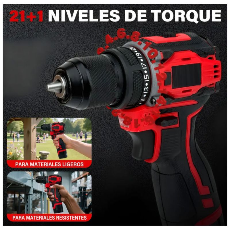 Kit Taladro Inalámbrico Impacto y Atornillador sin Escobillas Color Rojo