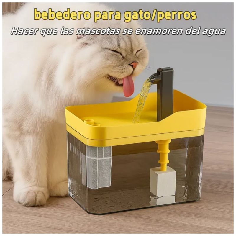 Fuente/bebedero Paragato Y Perro 1.5l/50oz+10 Filtro Esponja, Color Amarillo