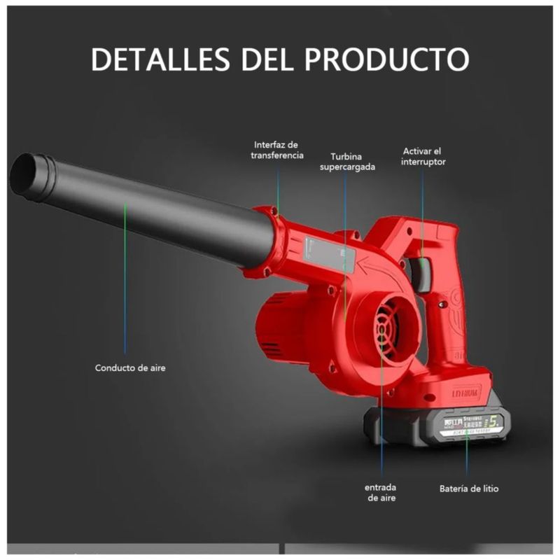 Soplador De Aire Eléctrica Aspiradora Inalámbrico 4 En 1, Color Rojo