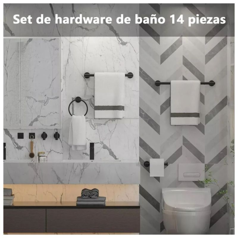 Juego De Accesorios De Baño Negros, 14 Piezas Color Negro