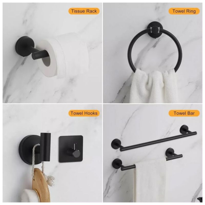 Juego De Accesorios De Baño Negros, 14 Piezas Color Negro