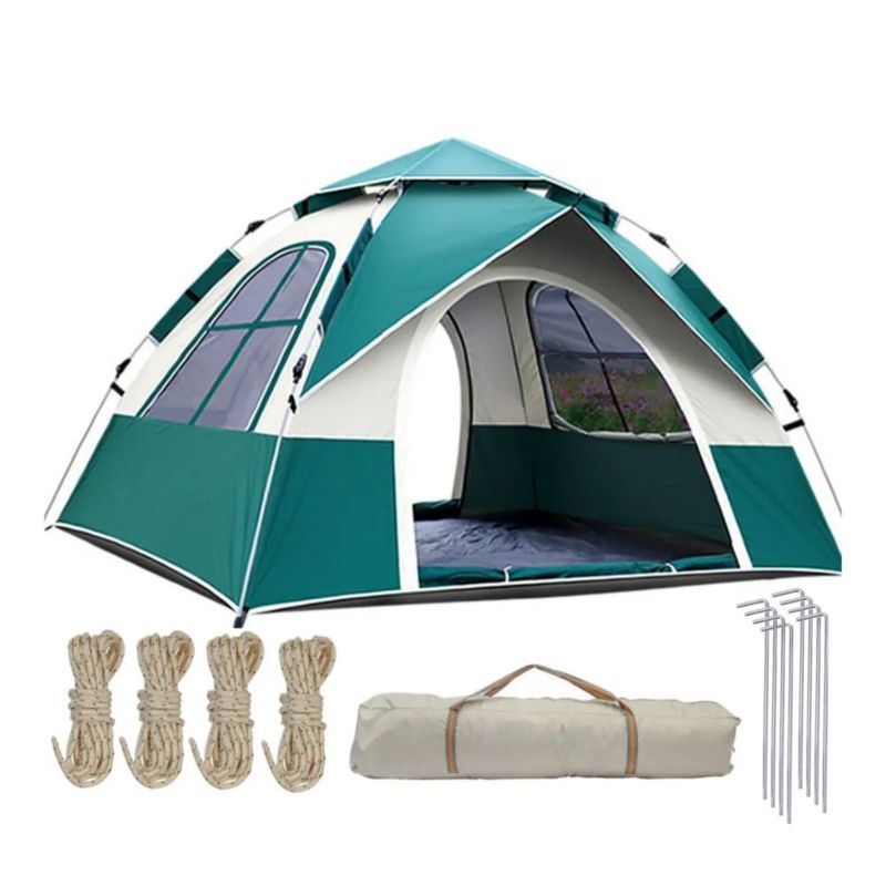 Tienda Campaña Casa Camping Acampar Alta Capacidad 210x200cm Para 3-4 Personas Automática, Color Verde