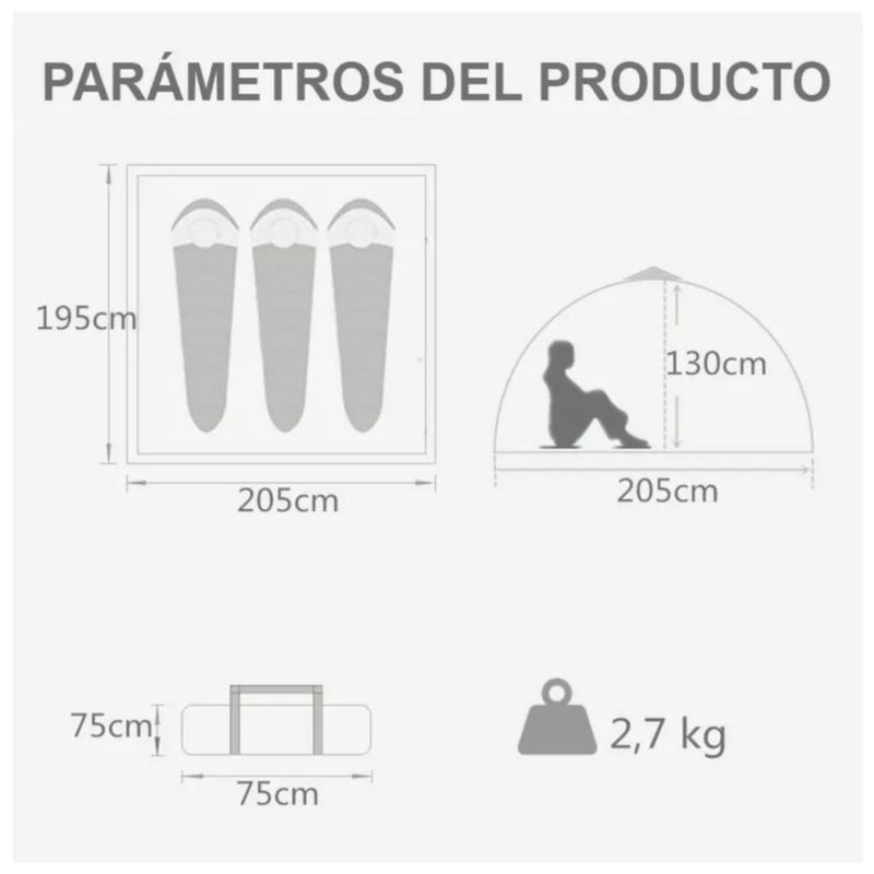 Tienda Campaña Casa Camping Acampar Alta Capacidad 210x200cm Para 3-4 Personas Automática, Color Verde