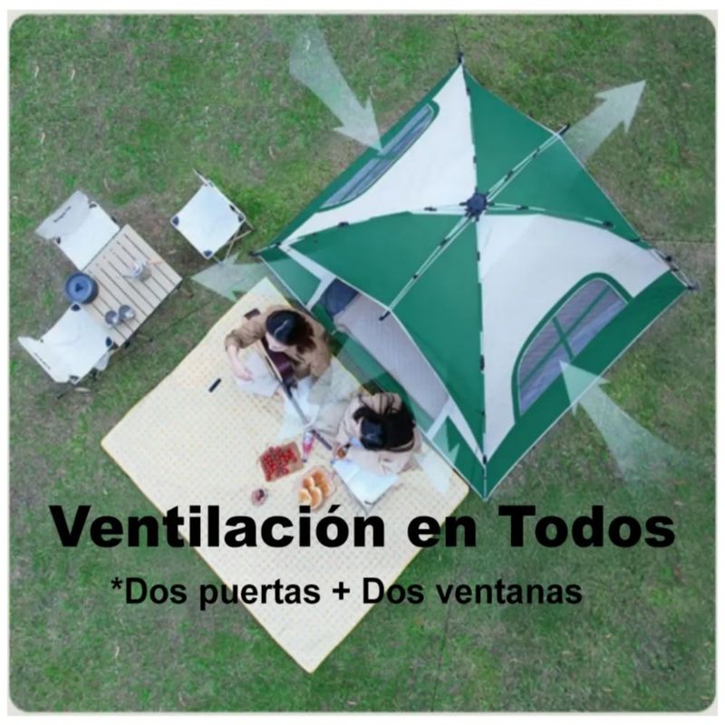 Tienda Campaña Casa Camping Acampar Alta Capacidad 210x200cm Para 3-4 Personas Automática, Color Verde