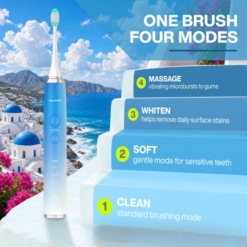 Cepillo de dientes eléctrico Aquasonic Vibe Whitening Mykonos Sky