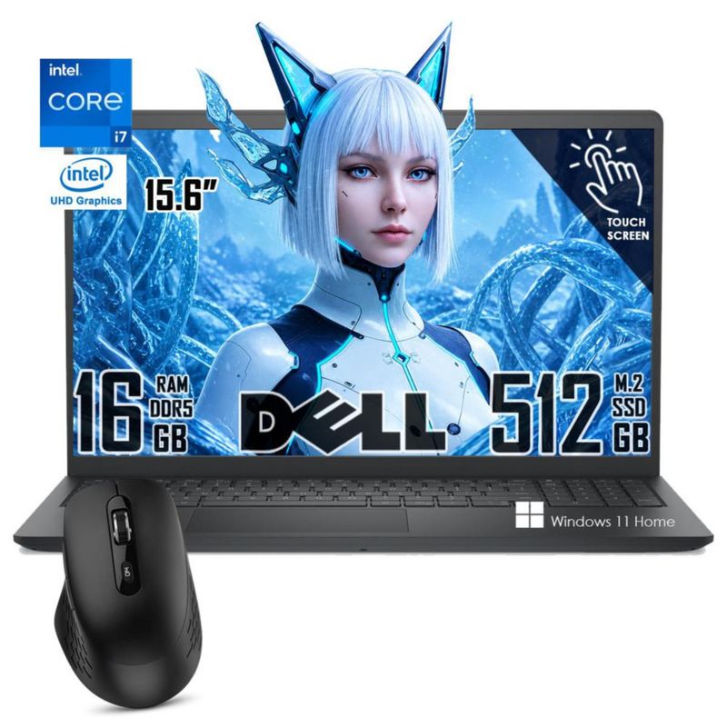 Laptop Dell 15 Touch Core i7-1355u 16GB RAM 512GB SSD Windows 11 Carbon Black con Mouse