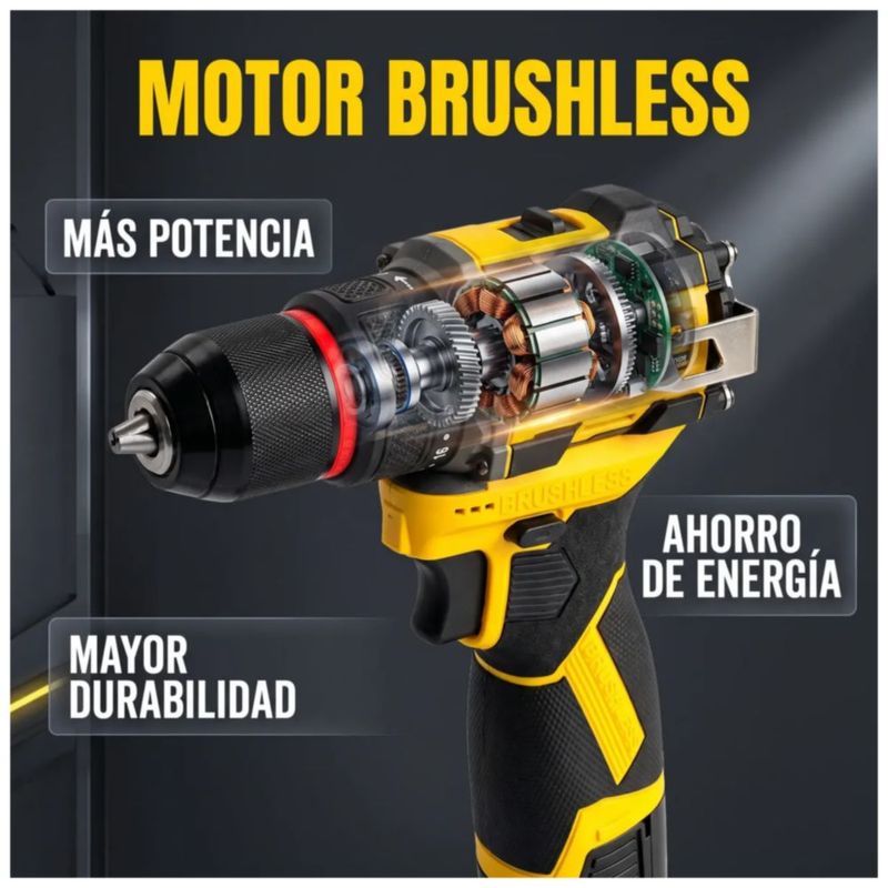 Kit Taladro Inalámbrico Atornillador Sin Escobillas, Color Amarillo/Negro